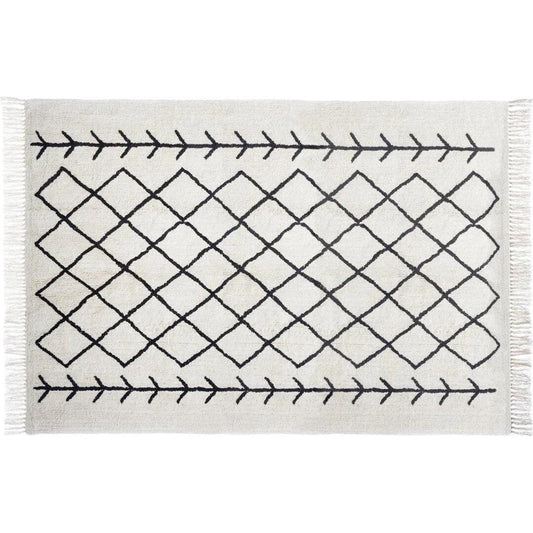 Atmosphera Nomo Tuft Vloerkleed - Zwart wit ruiten patroon 170 x 120 cm - Katoen tapijt - rechthoekig vloerkleden