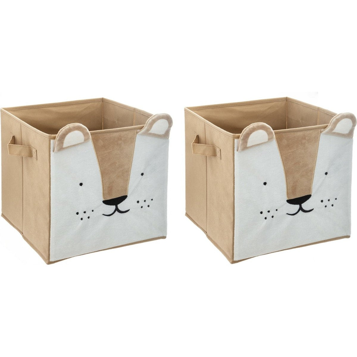 Atmosphera Opbergmand/kastmand leeuw - 2x - voor kinderen - karton/kunststof - bruin - 30 x 30 cm