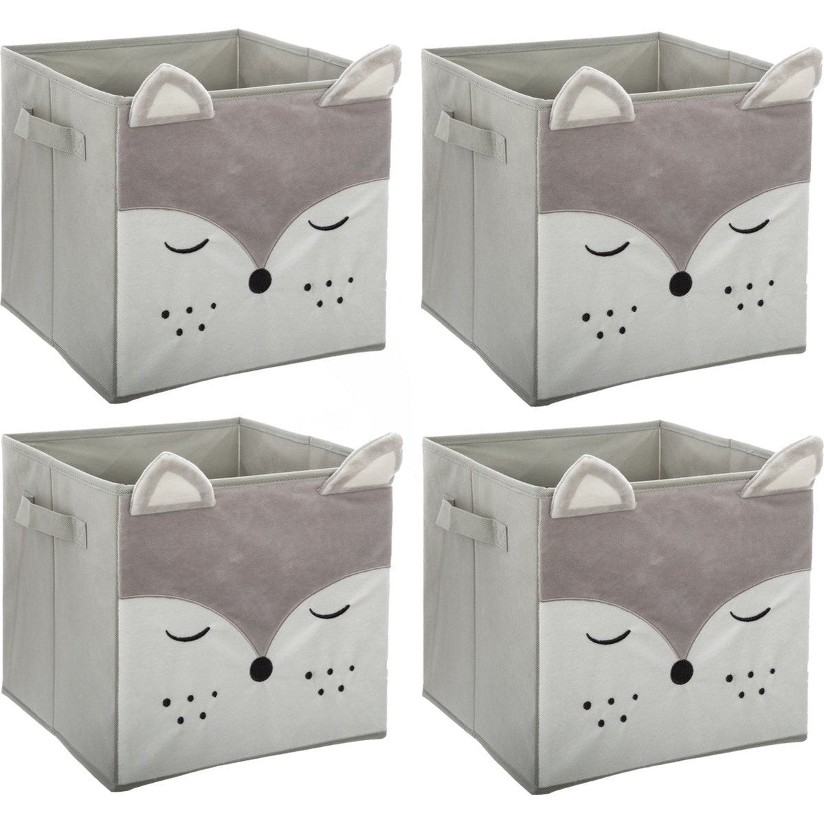 Atmosphera Opbergmand/kastmand vos - 4x - voor kinderen - karton/kunststof - grijs - 30 x 30 cm