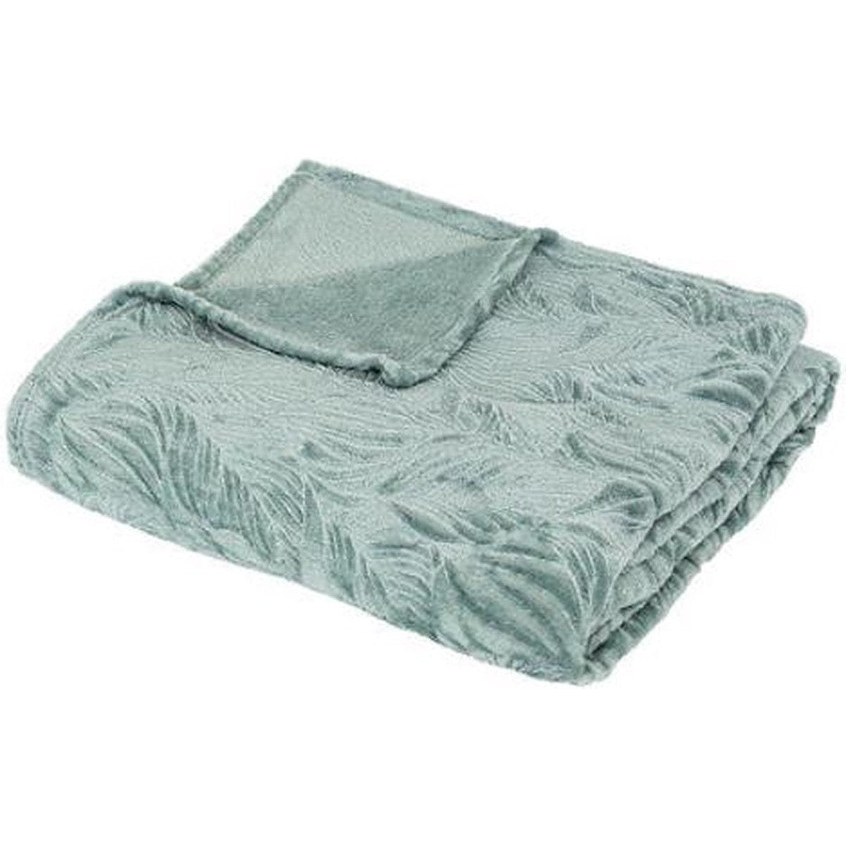 Atmosphera Plaid - Blauw - Fleece-plaid met palmblad patroon - Deken - 180x230cm