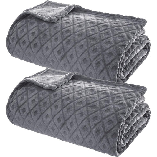 Atmosphera Plaid/bankdeken Monnet - 2x - betongrijs - 180 x 230 cm - polyester fleece - ruitmotief - bedsprei