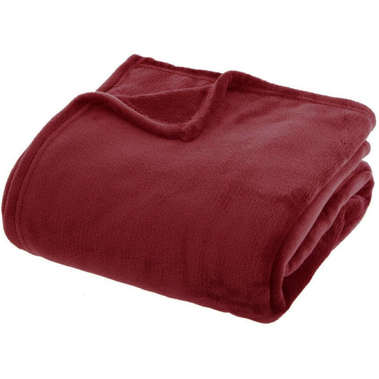 Atmosphera Plaid effen flanel fleece deken - 180x230 cm - Bordeaux - MODESTNOVA