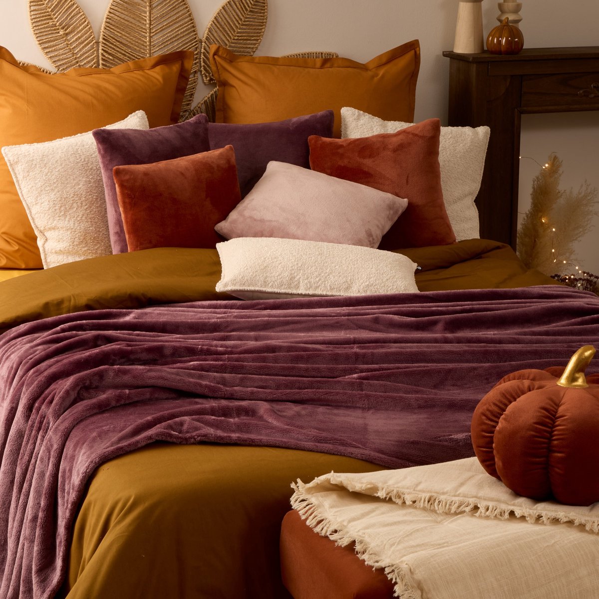 Atmosphera Plaid effen flanel fleece deken - 180x230 cm - Paars