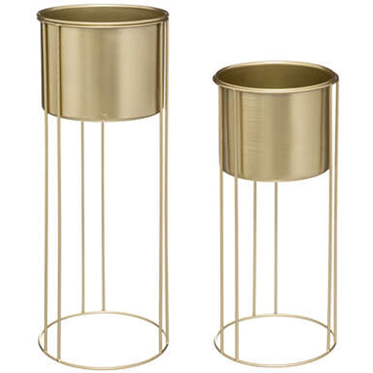 Atmosphera - Plantenpotten 2x op metalen standaard goud - D18 x H41/D21 en H58 cm