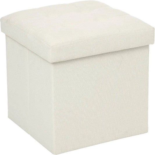 Atmosphera Poef/Hocker/Voetenbankje - opbergbox - beige - PU/MDF - 38 x 38 cm - opvouwbaar