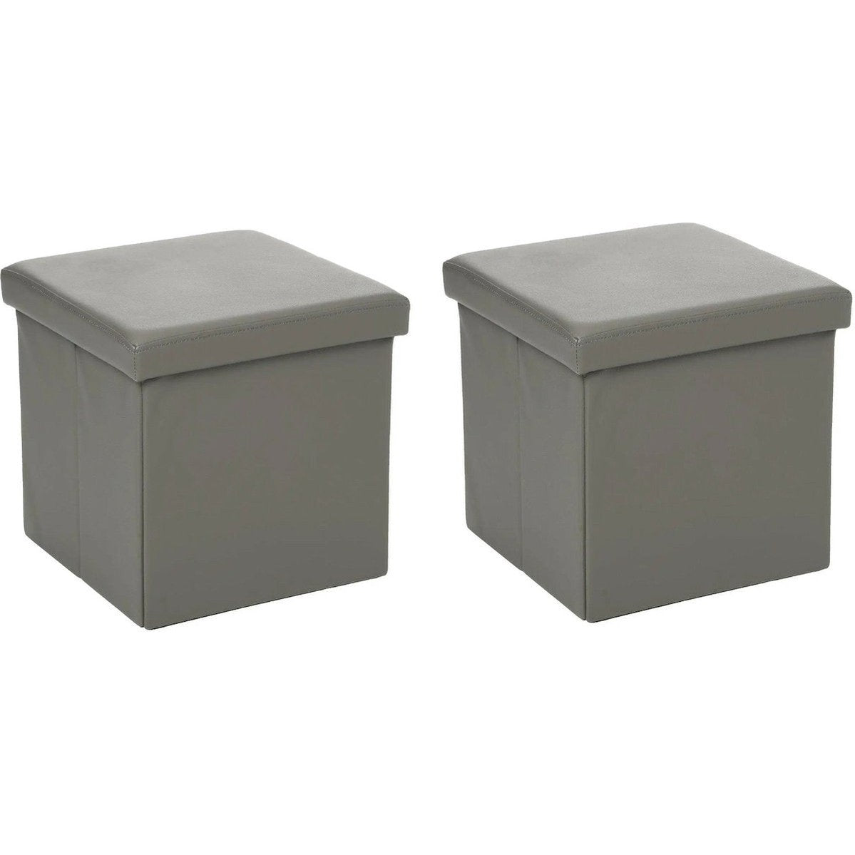 Atmosphera Poef/Hocker/voetenbankje - 2x - opbergbox - grijs - pvc/mdf - 38 x 38 cm - opvouwbaar