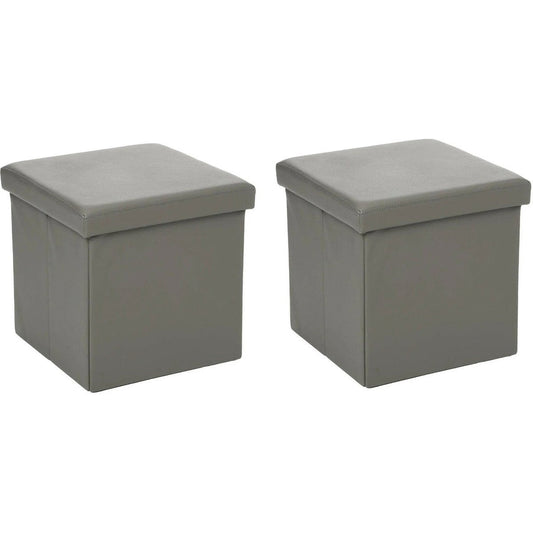 Atmosphera Poef/Hocker/voetenbankje - 2x - opbergbox - grijs - pvc/mdf - 38 x 38 cm - opvouwbaar