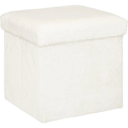 Atmosphera Poef/hocker/voetenbankje Bont - opbergbox - wit - PO/MDF - 38 x 38 x 38 cm - opvouwbaar