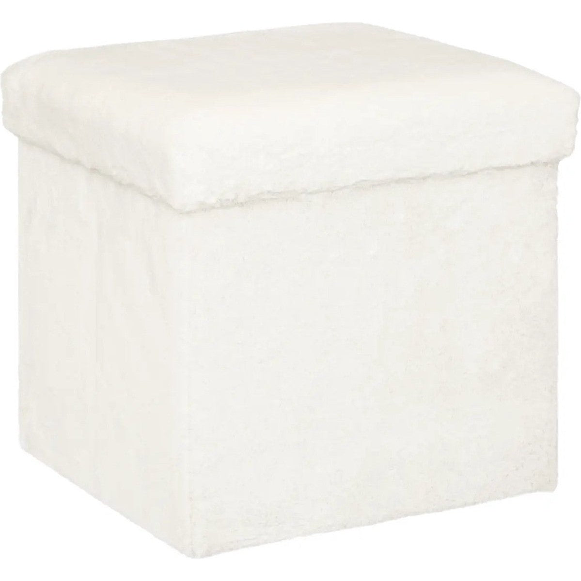 Atmosphera Poef/hocker/voetenbankje Bont - opbergbox - wit - PO/MDF - 38 x 38 x 38 cm - opvouwbaar
