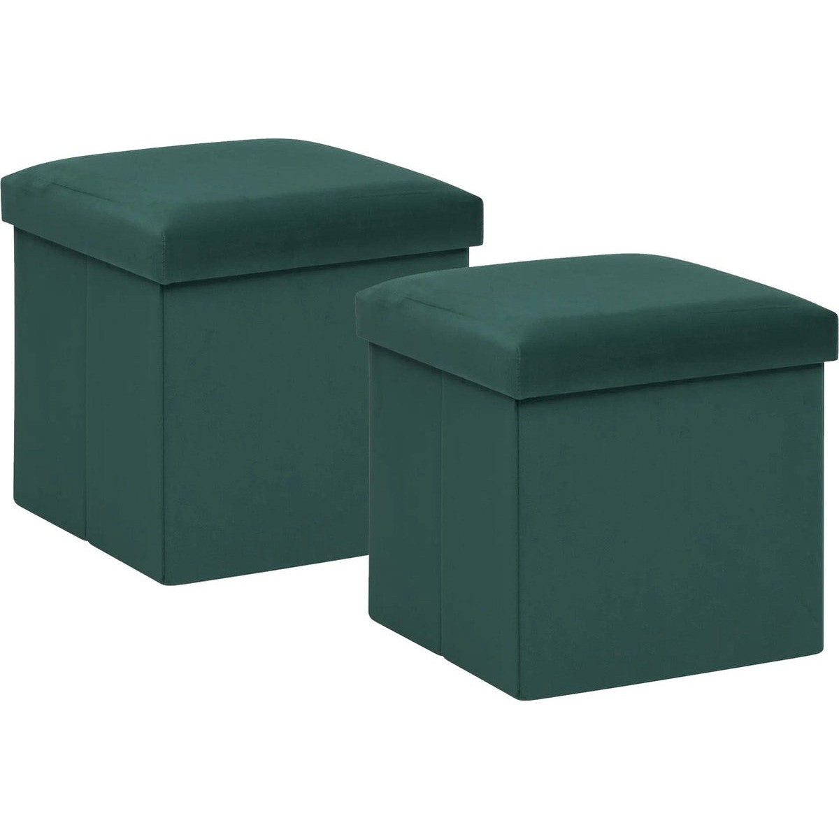 Atmosphera Poef/krukje/hocker Amber - 2x - Opvouwbare zit opslag box - fluweel smaragd groen - D38 x H38 cm - MDF/polyester