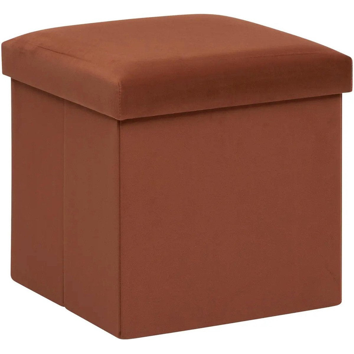 Atmosphera Poef/krukje/hocker Amber - Opvouwbare zit opslag box - fluweel roest bruin - D38 x H38 cm - MDF/polyester