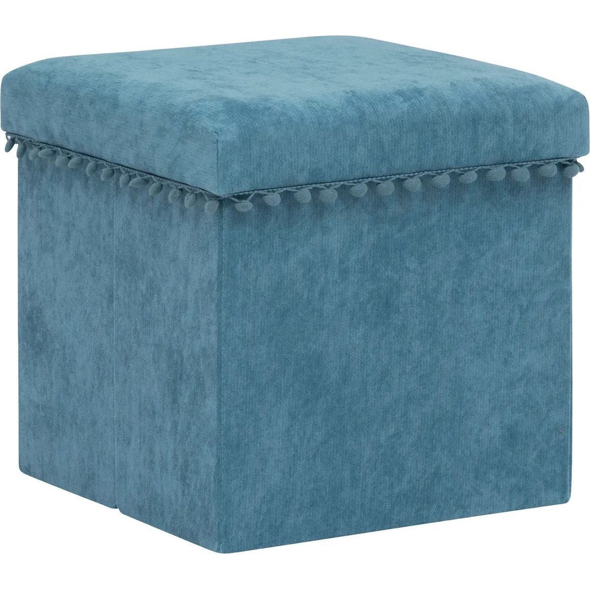 Atmosphera Poef/krukje/hocker Arabic - Opvouwbare zit opslag box - fluweel Blauw - D38 x H38 cm - MDF/polyester