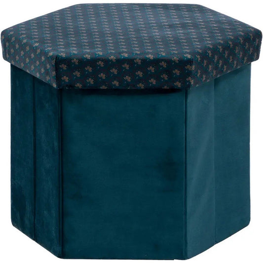 Atmosphera Poef/krukje/hocker Jiling - Opvouwbaar/opslag box 60L - Saffier blauw - D40 x H38 cm - MDF/polyester