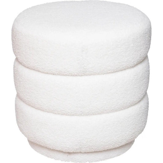 Atmosphera Poef om te zitten Desert Vibes - hout/stof - soft wit - D40 x H40 cm - bijzet stoeltjes