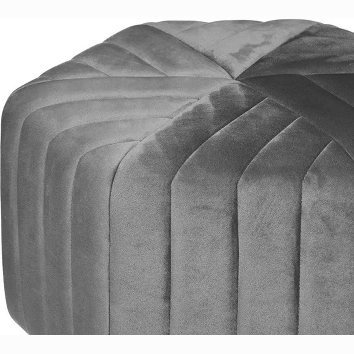 Atmosphera Poef om te zitten Diamond - hout/stof - soft fluweel grijs - D52 x H30 cm - bijzet stoeltjes