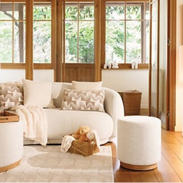 Atmosphera Poef om te zitten - Nesky Boucle - stof/hout - wit - D41 x H45 cm - extra zitplaatsen - stoelen