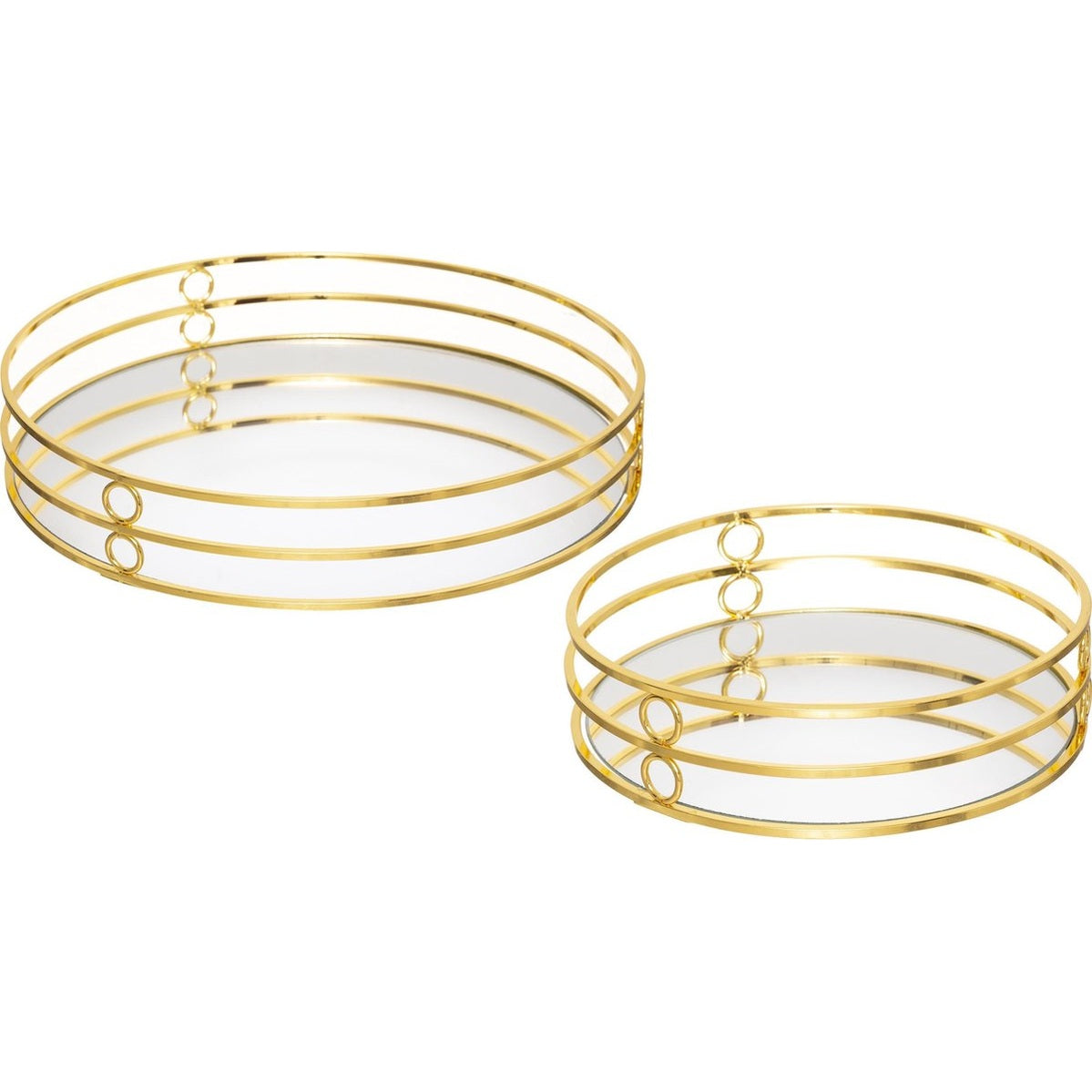 Atmosphera Set van 2 dienbladen spiegel - ijzer dienblad - D20/30cm