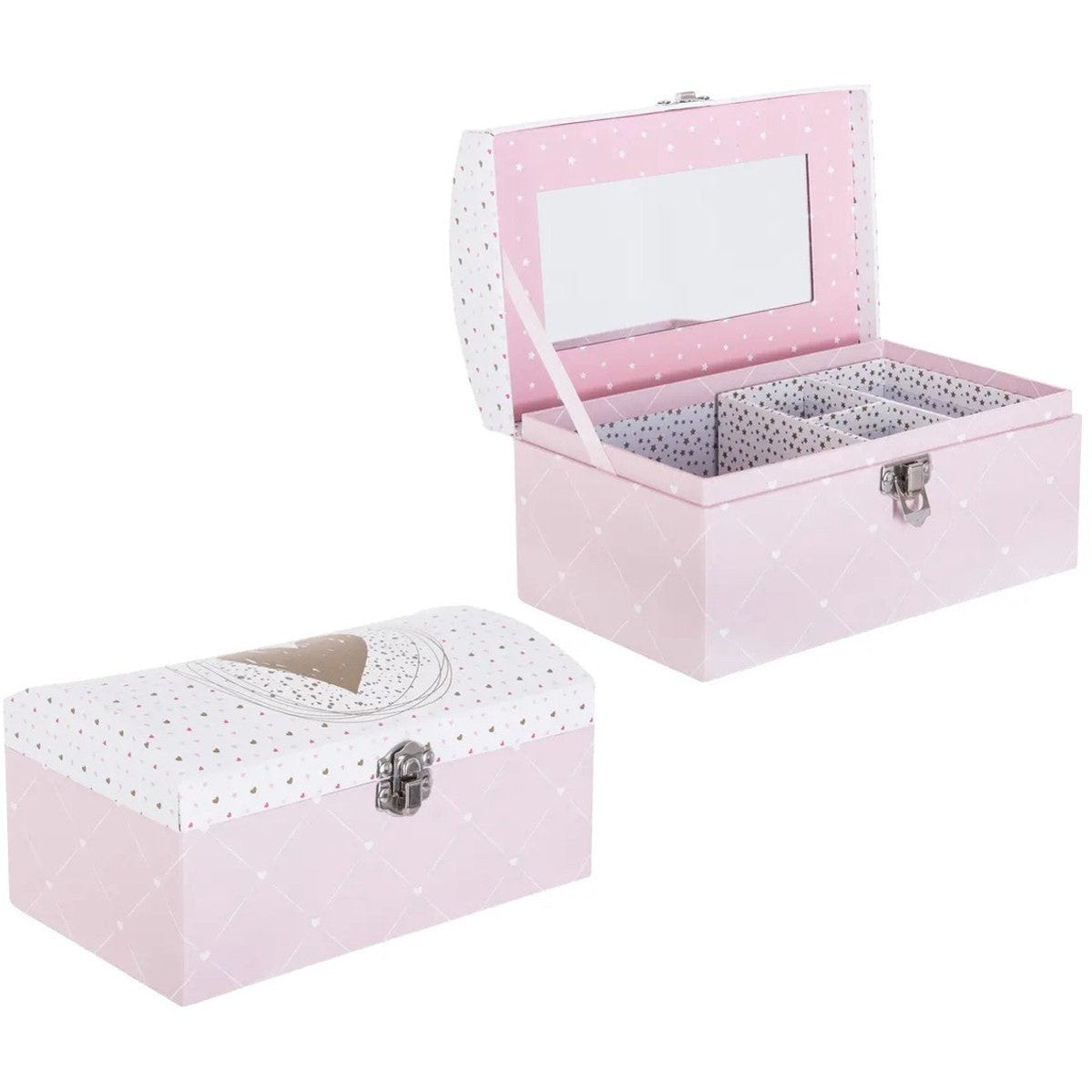 Atmosphera Sieradenkistje Pink Romance - 20 x10 x 12 cm - roze - Juwelenkistje met deksel en spiegel - Meisjes/meiden