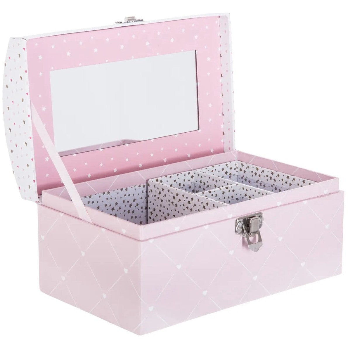 Atmosphera Sieradenkistje Pink Romance - 20 x10 x 12 cm - roze - Juwelenkistje met deksel en spiegel - Meisjes/meiden