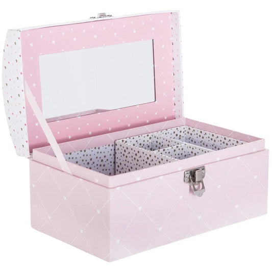 Atmosphera Sieradenkistje Pink Romance - 20 x10 x 12 cm - roze - Juwelenkistje met deksel en spiegel - Meisjes/meiden