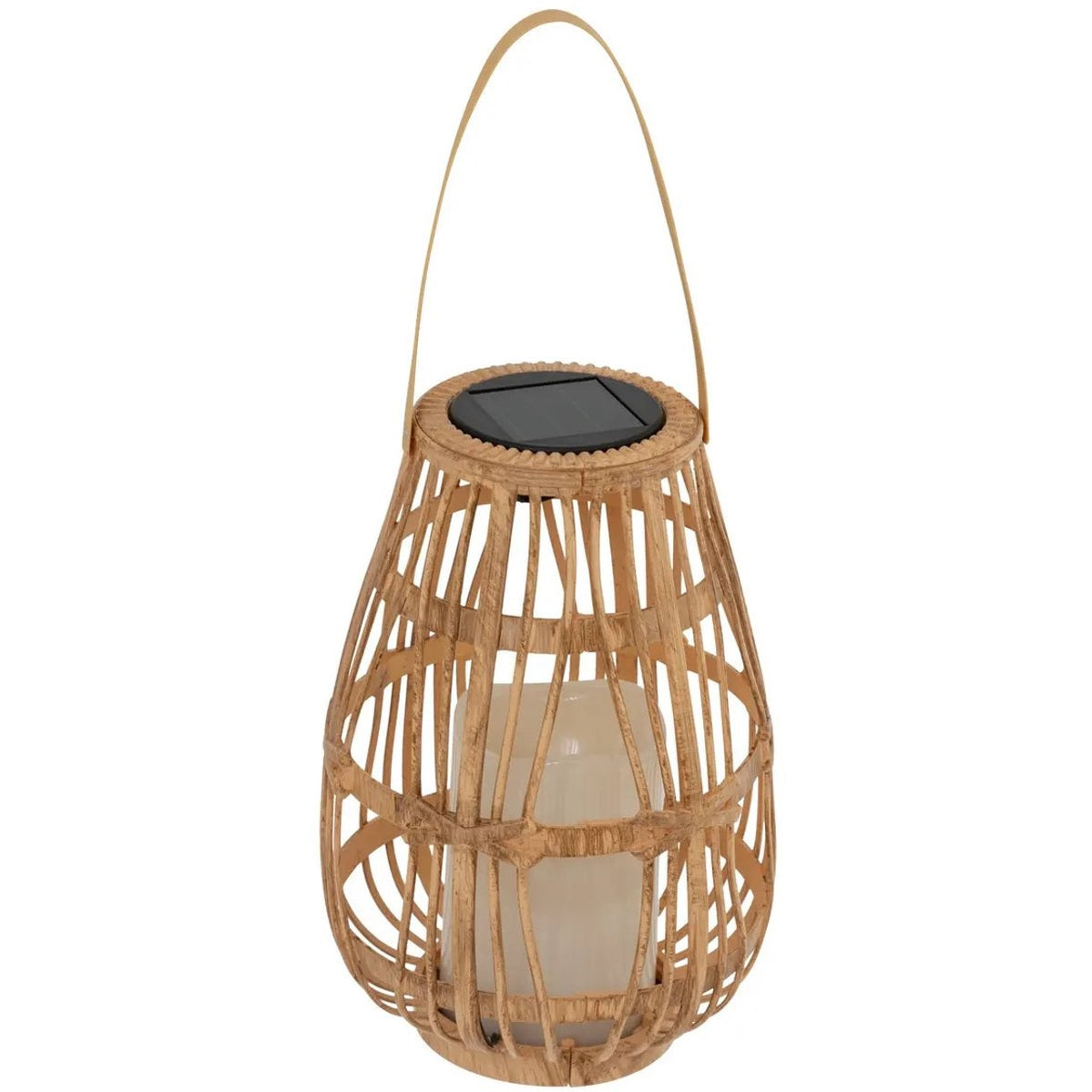 Atmosphera Solar tuin lantaarn - naturel - rotan kunststof - 16 x 23 cm - buiten - Led kaars licht