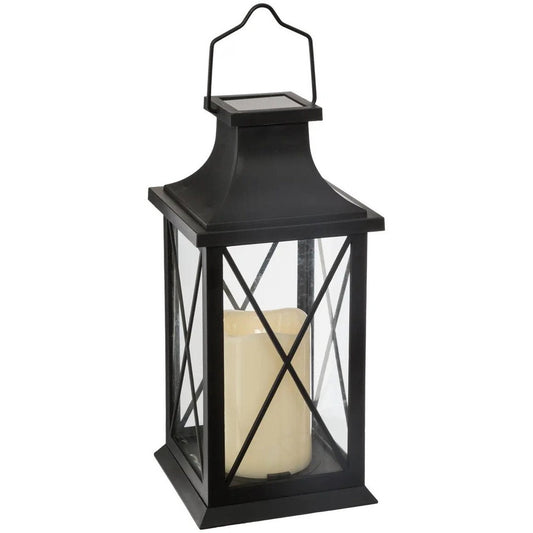 Atmosphera Solar tuin lantaarn - zwart - kunststof/glas - 14 x 14 x 28 cm - buiten - Led kaars licht