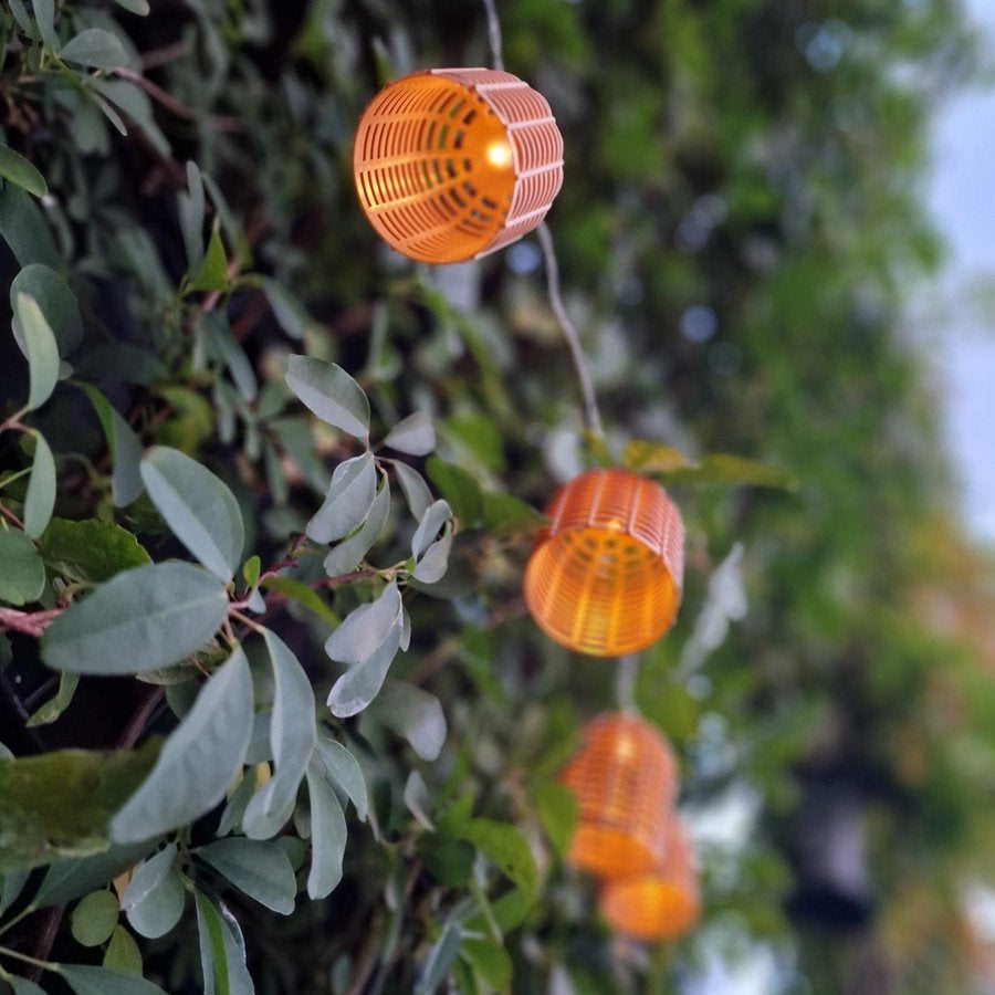 Atmosphera Solar tuin lantaarns lichtsnoer - naturel - rotan kunststof - 335 cm - buiten - Led licht