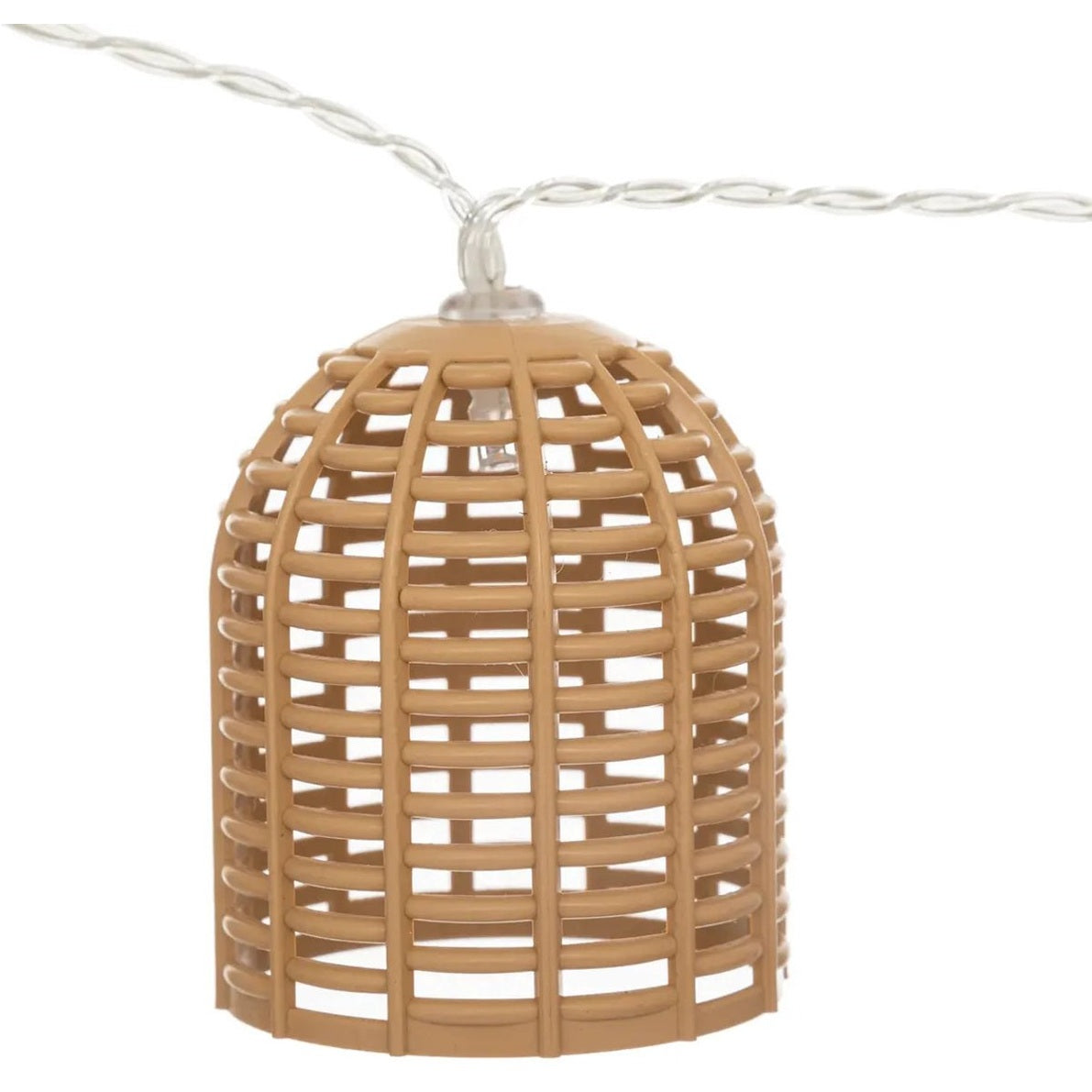 Atmosphera Solar tuin lantaarns lichtsnoer - naturel - rotan kunststof - 335 cm - buiten - Led licht