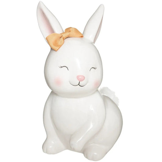 Atmosphera Spaarpot voor kinderen - konijntje - keramiek - wit - 14 x 22 cm - met dop