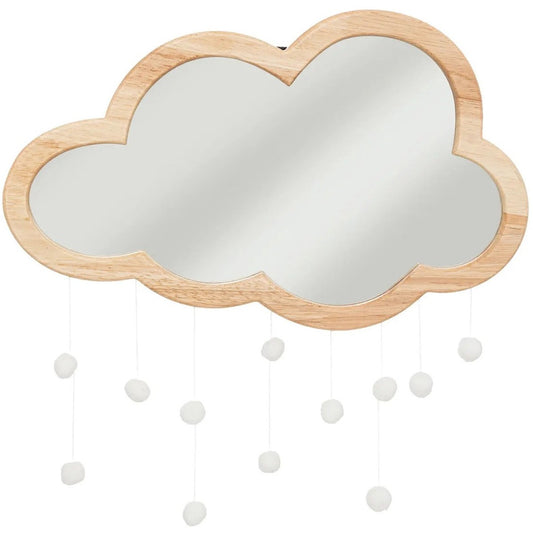 Atmosphera Spiegel/wandspiegel - wolk - 40 x 36 cm - mdf hout/glas - naturel houten rand - kinderkamer