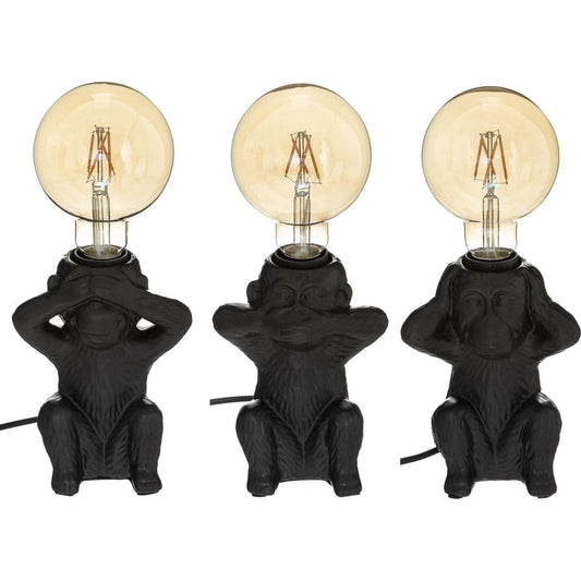 Atmosphera Tafellamp Aap horen, zien en zwijgen set van 3 13x11x16,8cm - Zwart - E27