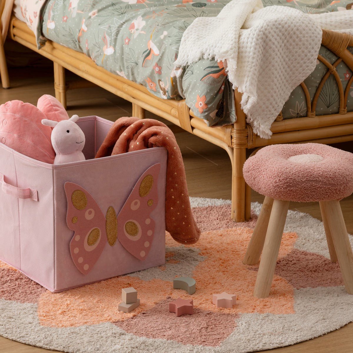 Atmosphera Vlinder Opvouwbare Mand - Opberger - 29x29x29cm - Roze