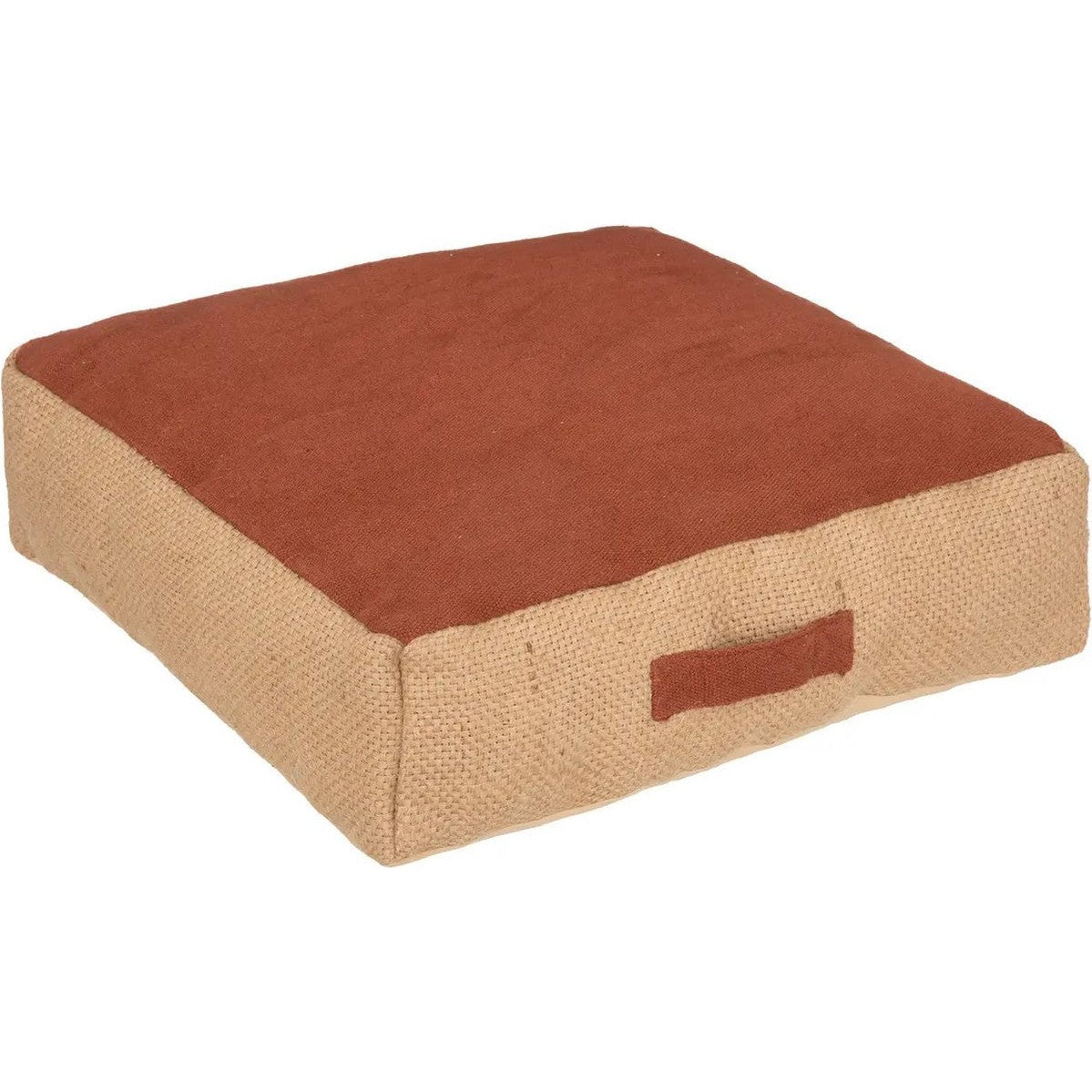 Atmosphera Vloerkussen Saigon - beige/terracotta - jute/katoen - 48 x 48 x 14 cm - Extra dik grond zitkussen/matraskussen