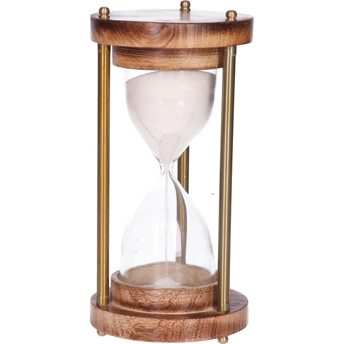 Atmosphera Zandloper cilinder - decoratie of tijdsmeting - 3.5 minuten wit zand - H16 cm - glas/mango hout
