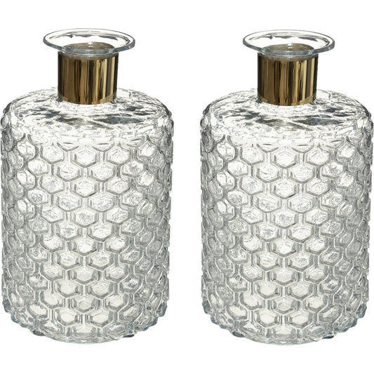 Atmosphera bloemenvaas - 2x - Elegance - Apotheker Fles model - transparant - glas - H26 x D15 cm