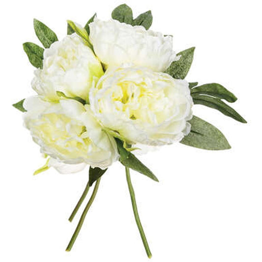 Atmosphera boeket van pioenrozen kunstbloemen - ivoor wit - hoogte 30 cm - witte bloemen