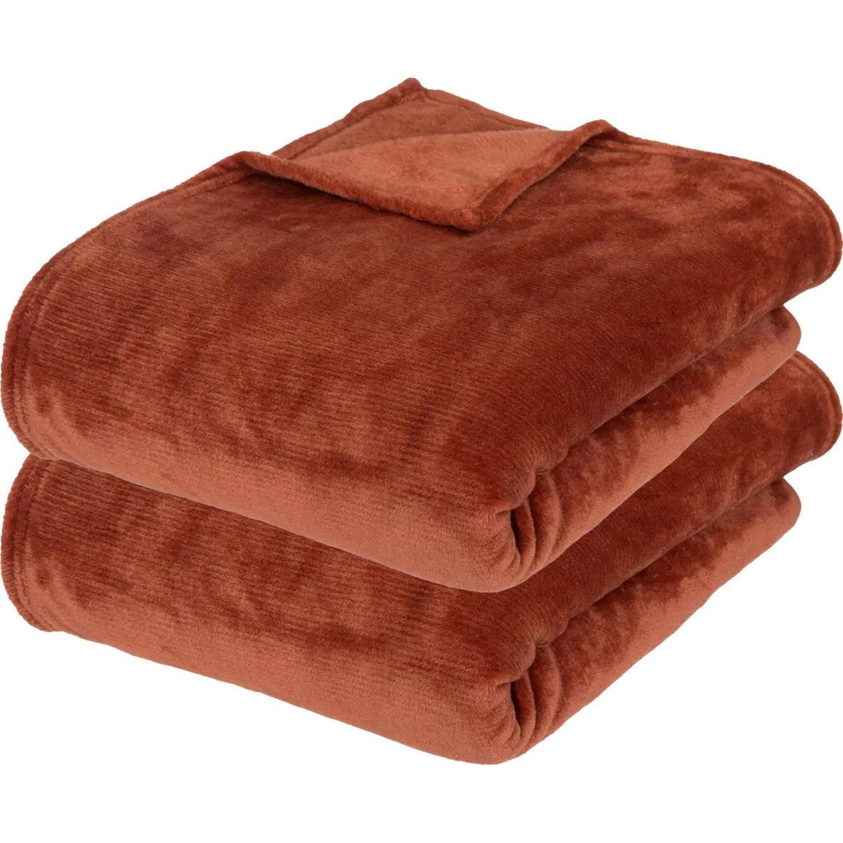 Atmosphera fleece deken/fleeceplaid - 2x - terracotta - 180 x 230 cm - polyester - Molton Bankdeken