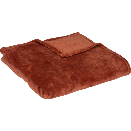 Atmosphera fleece deken/fleeceplaid - terracotta - 130 x 180 cm - polyester - Bankdeken