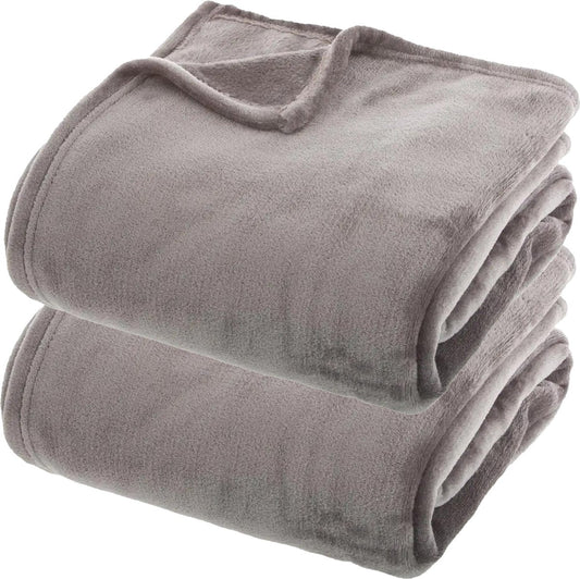 Atmosphera fleece dekens/fleeceplaids - 2x - betongrijs- 180 x 230 cm - polyester - Molton Bankdeken