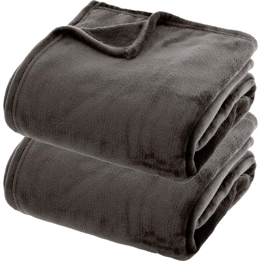 Atmosphera fleece dekens/fleeceplaids - 2x - donkergrijs - 180x230 cm - polyester - Molton Bankdeken