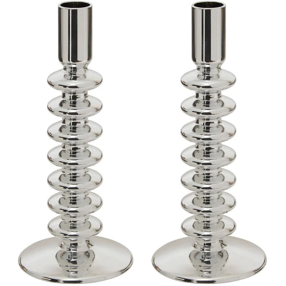 Atmosphera kaarsen kandelaar - 2x - decoratief glas - dinerkaarsen - zilver - D9 x H22 cm