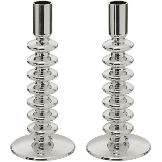 Atmosphera kaarsen kandelaar - 2x - decoratief glas - dinerkaarsen - zilver - D9 x H22 cm