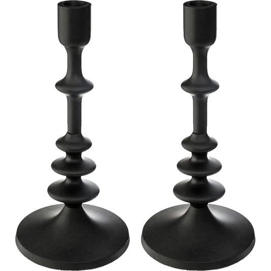 Atmosphera kaarsen kandelaar - 2x - decoratief metaal - dinerkaarsen - zwart - D12 x H26 cm