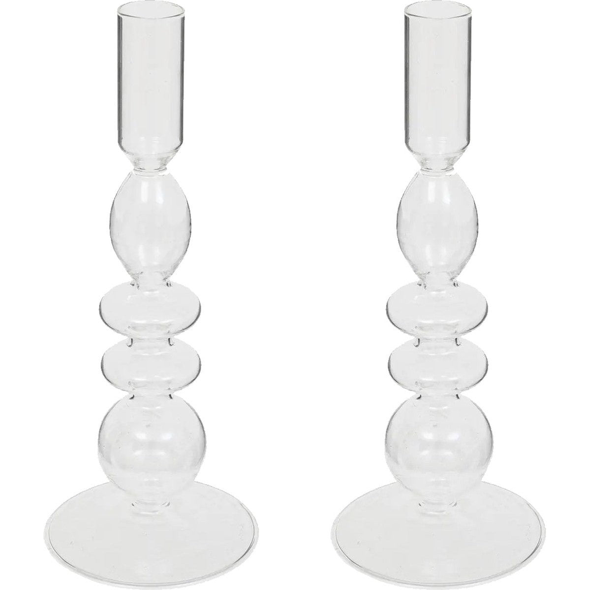 Atmosphera kaarsen kandelaar Murano - 2x - glas - dinerkaarsen - transparant - D9 x H22 cm