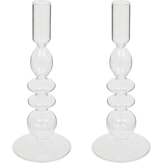 Atmosphera kaarsen kandelaar Murano - 2x - glas - dinerkaarsen - transparant - D9 x H22 cm