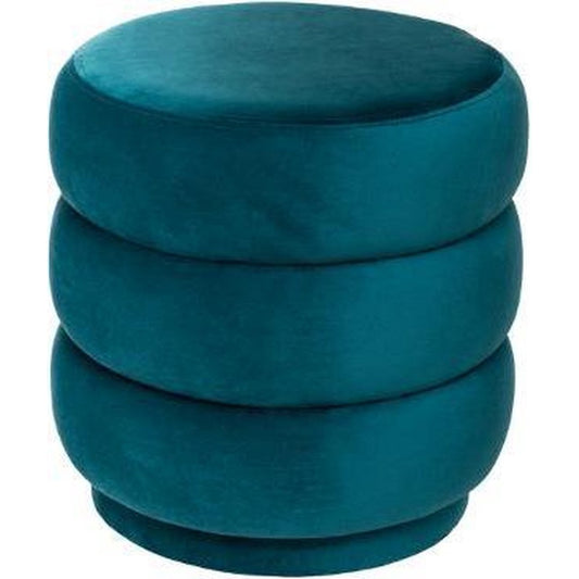 Atmosphera luxe poef velvet Sinan - Sea blue - H40 cm - Velours - Fluweel - Voetsteun