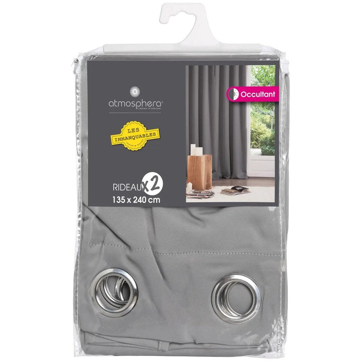 Atmosphera verduisterende gordijnen - set 2x stuks - B135 x L240 cm - grijs - geplooid - met ringen - kant en klaar