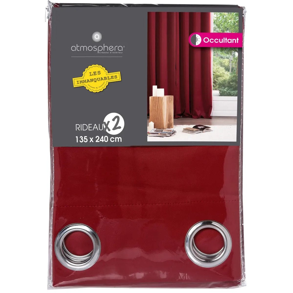 Atmosphera verduisterende gordijnen - set 2x stuks - B135 x L240 cm - rood - geplooid - met ringen - kant en klaar