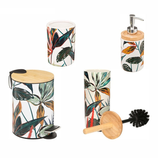 Badkamer-WC Set Palawan Stijl – Inclusief Afvalemmer, WC-Borstel, Zeepdispenser & Tandenborstelhouder – Wit/Zilver – Modern & Stijlvol - 4-Delig