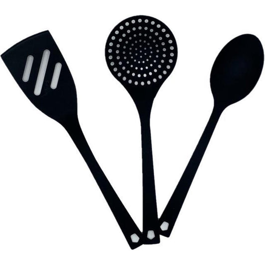 Basic & Co | Pollepel |  Kookgerei | Zwart | Inclusief Spatel & Opscheplepel | 29cm | Nylon | Compact & Hygiënisch |
